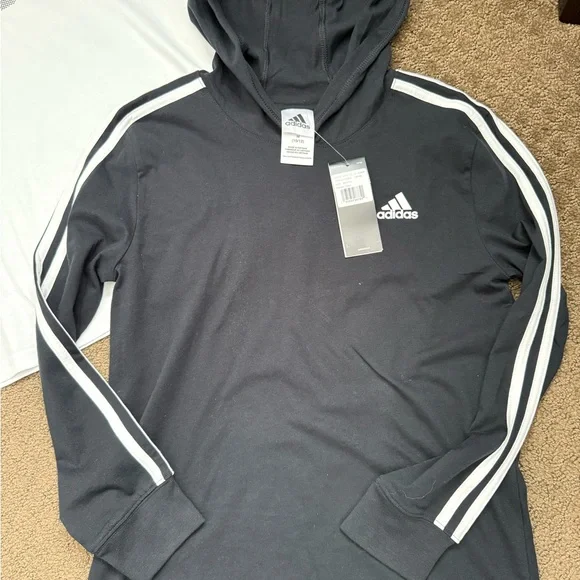 2 New ADIDAS boys medium shirts graphic logo long short sleeve black white 10-12 - Picture 3 of 4